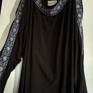Ava & Viv Black Top with Blue and Pink Embroidery